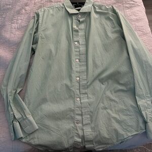 Banana Republic Italian Fabric Light Green Tailored Striped Button Down Shirt